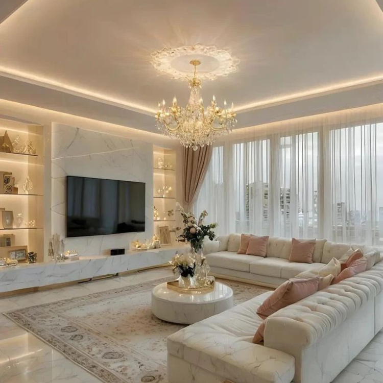 Modern interior lighting design with layered illumination and natural light control for a warm climate home