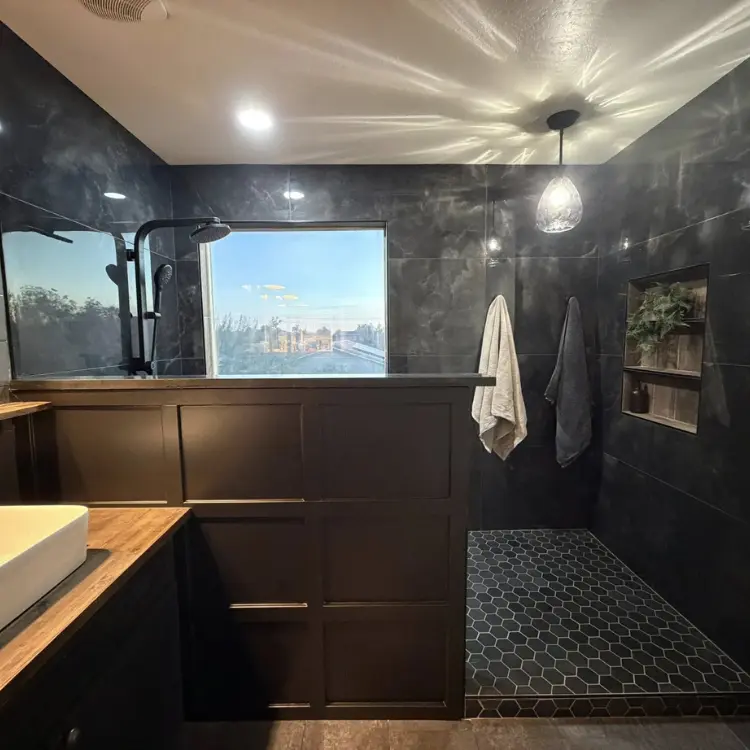 cottsdale bathroom remodeling with a custom walk-in shower, glass enclosure, and modern tile installation.